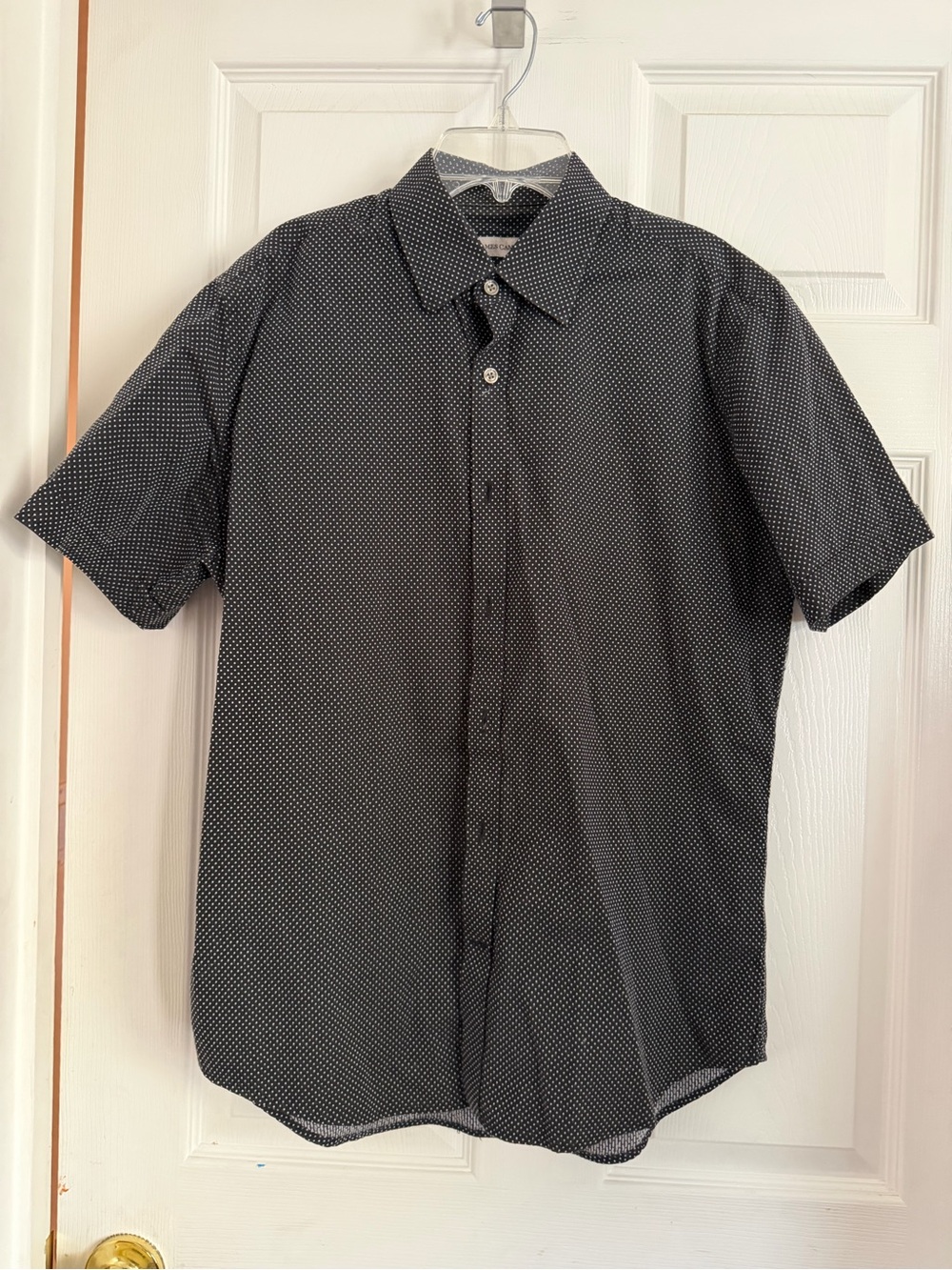 James Campbell Black Short-Sleeve Button-Down with White Microdots